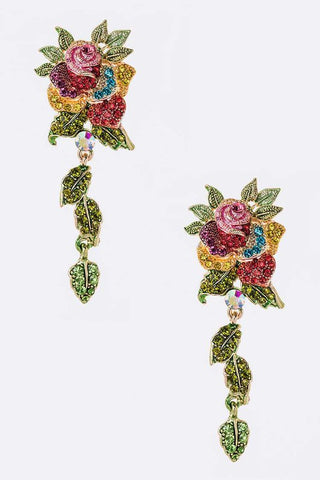 Crystal Rose Flower Statement Earrings