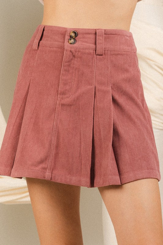 Mauve Corduroy Pleated Skirt