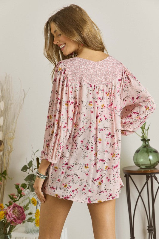 Floral Peasant Tunic Top