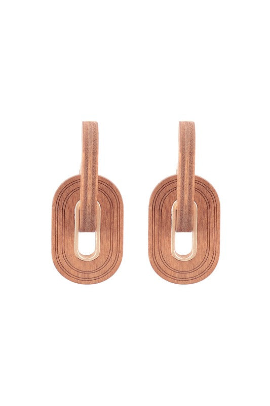 Oval Wood Link Earrings