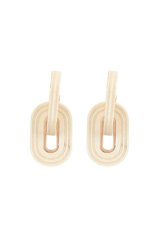 Oval Wood Link Earrings
