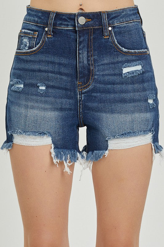 Risen Plus Size High Rise Front Distressed Shorts