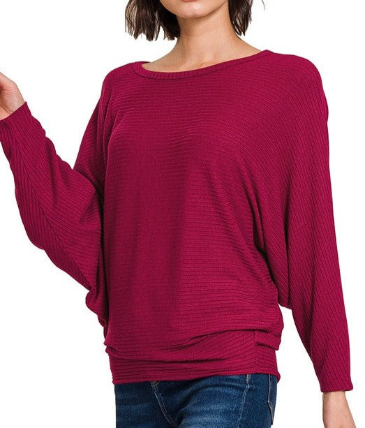 Cozy Ribbed Batwing Top