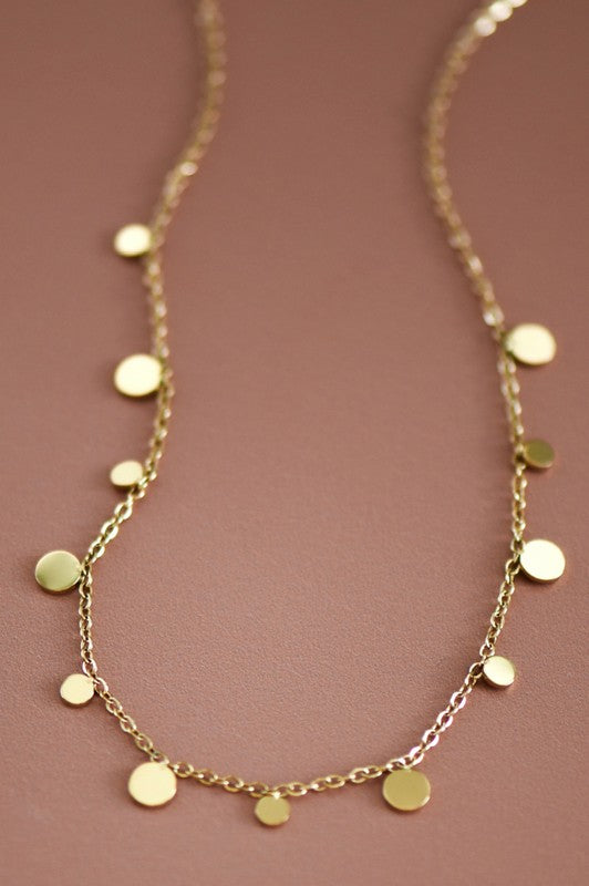 18K Gold Non-Tarnish Stainless Steel Disc Necklace