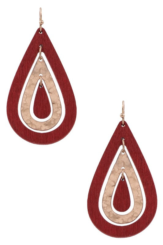 Wood Teardrop Layered Dangle Earrings