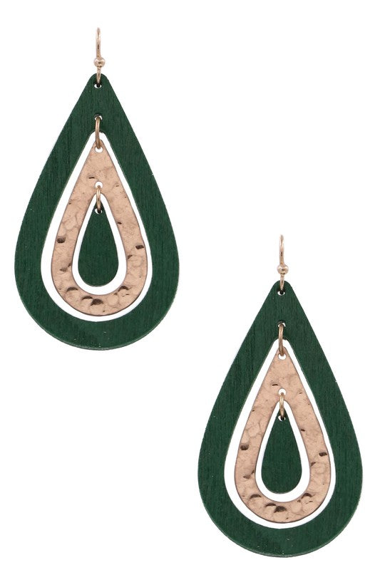 Wood Teardrop Layered Dangle Earrings