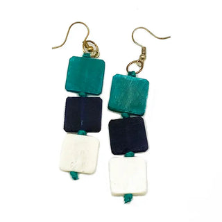 Omala Azure Coast Collection Earrings - Triple Square Beads
