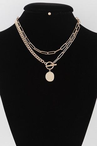 Double Link Chain Toggle Necklace and Earring Set