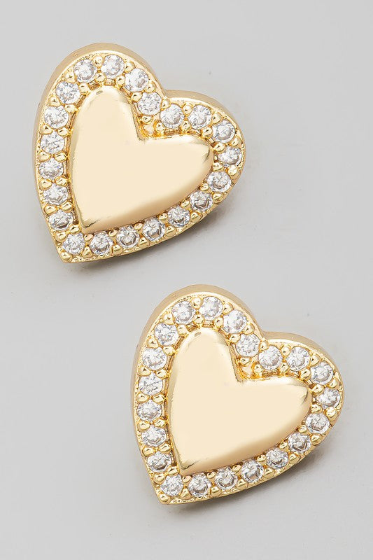 Rhinestone Trim Heart Stud Earrings