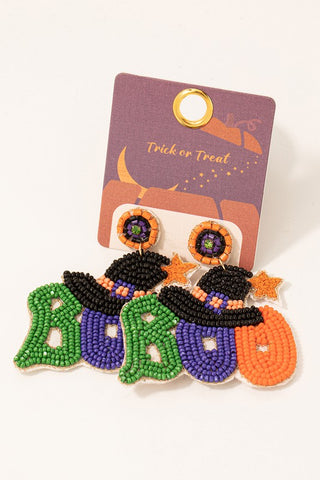 Beaded Boo Halloween Earrings