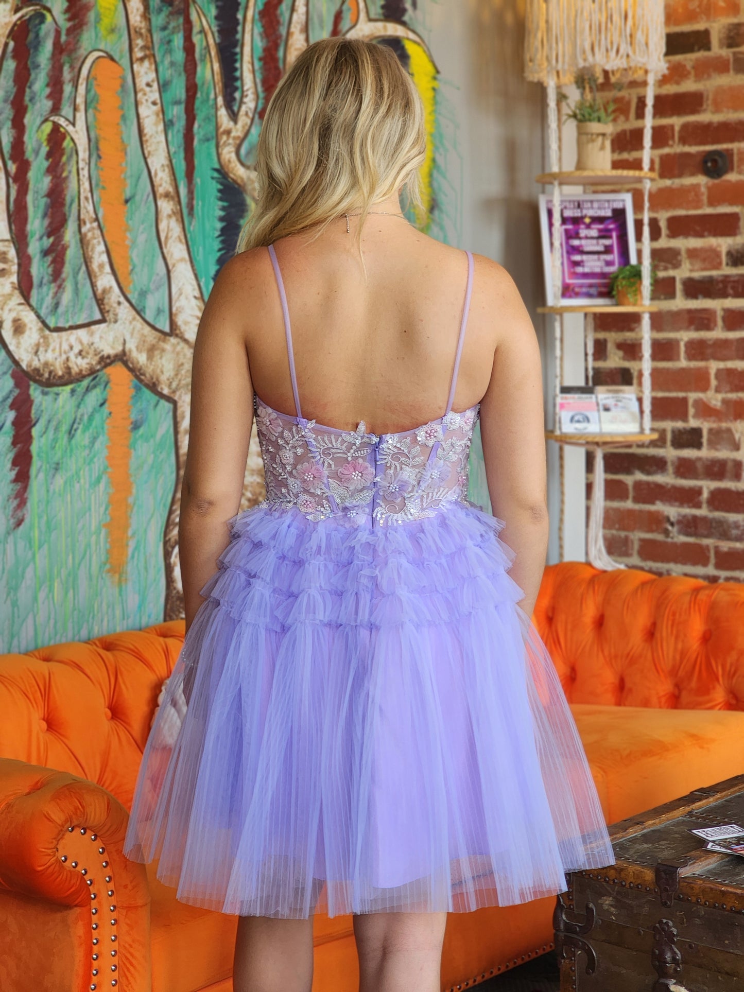 Skinny Straps Ruffled Tulle Skirt Cocktail Dress