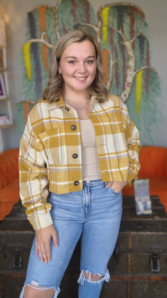 Mustard Plaid Crop Shacket