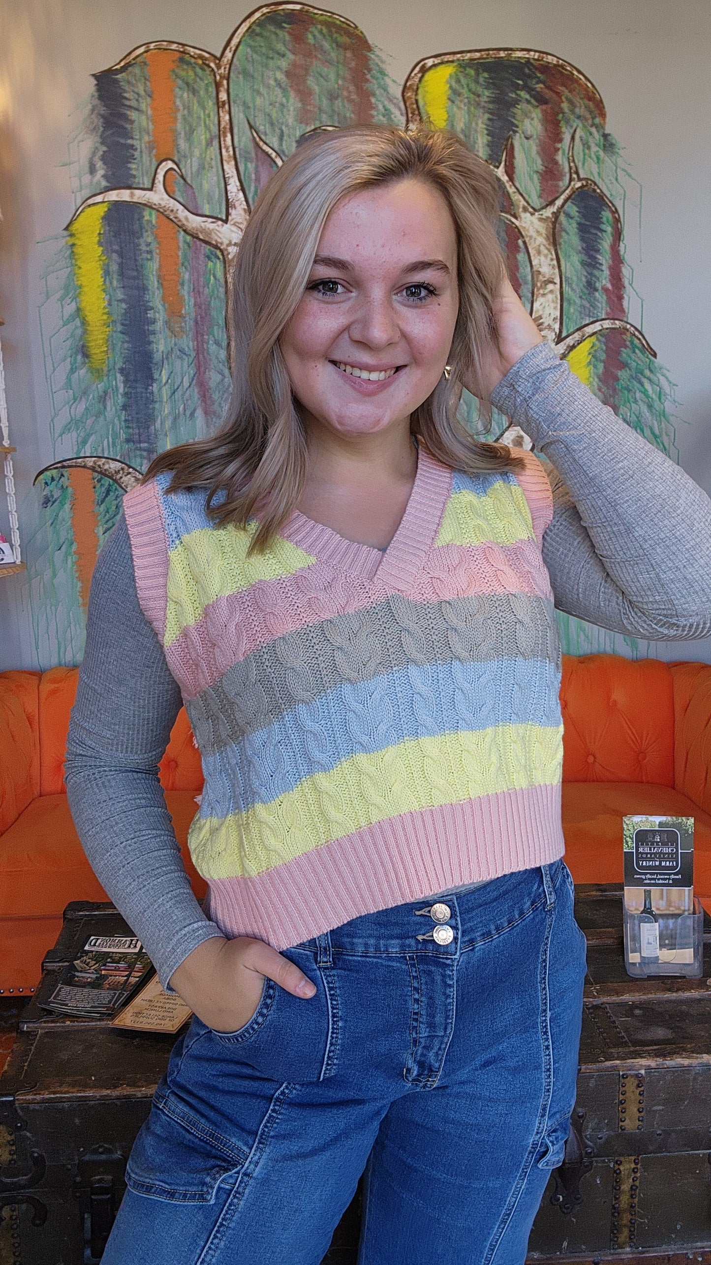 Pastel Strip Sweater Vest