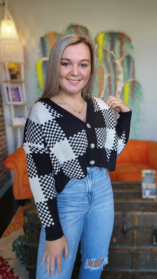 Checkered Cardigan Sweater