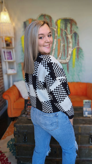 Checkered Cardigan Sweater