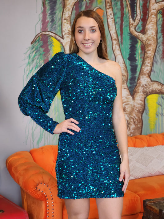 Alyce Paris, One Sleeve Sequin Dress