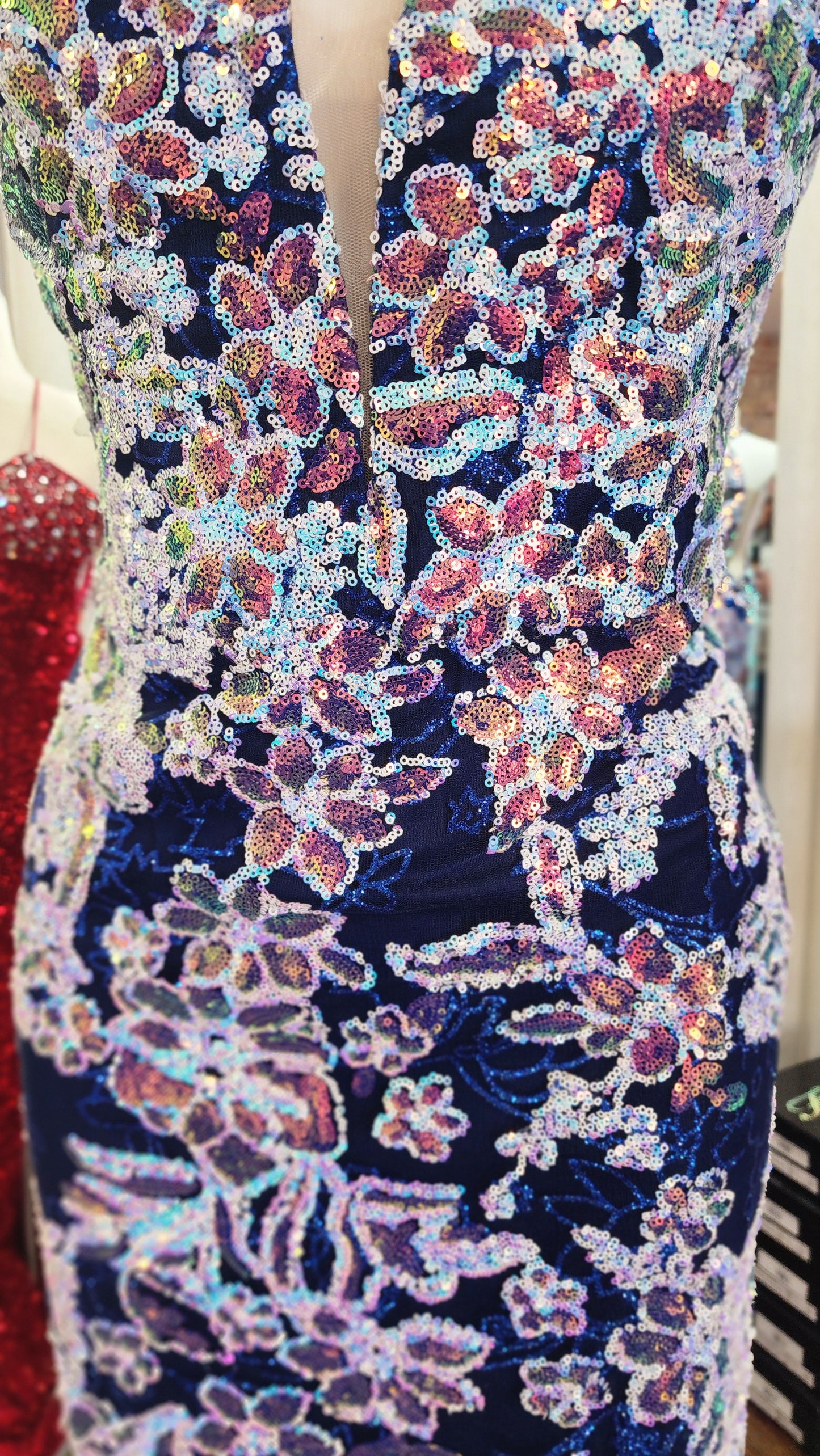 Blue Floral Sequin Formal