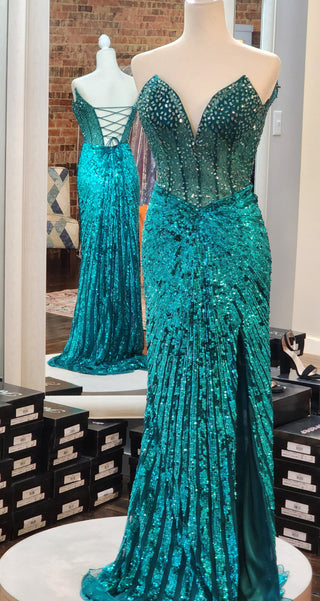 Primavera Couture Beaded, Sequin Teal Formal