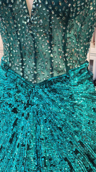 Primavera Couture Beaded, Sequin Teal Formal