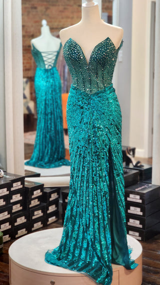 Primavera Couture Beaded, Sequin Teal Formal