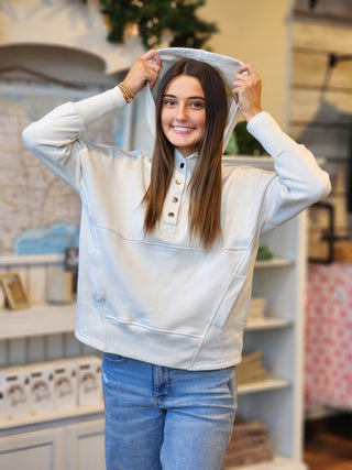 Half Button Fleece Hooded Pullover