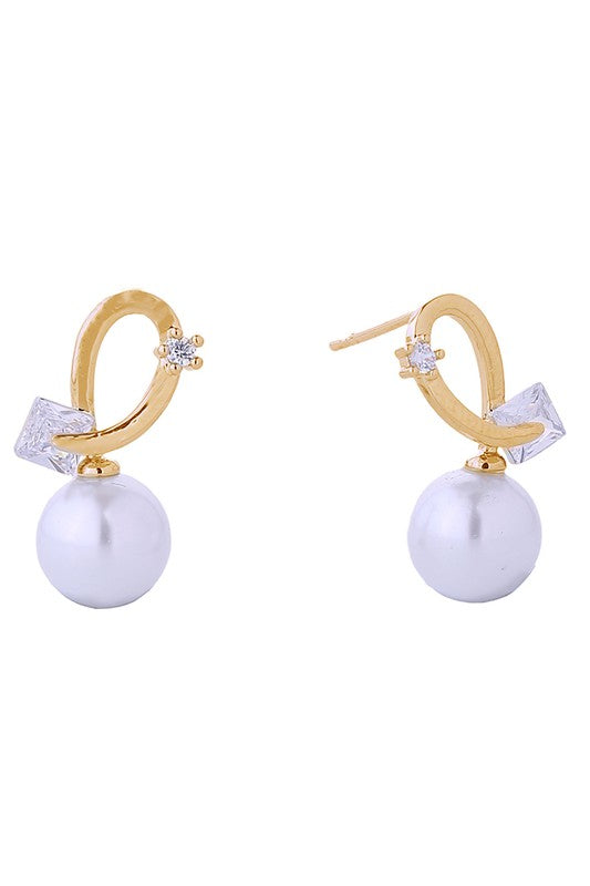 14K Curling Pearl Drop Post Earrings