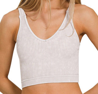 Washed Ribbed Padded V-Neck Tank Top