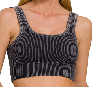 Washed Ribbed Padded Bra