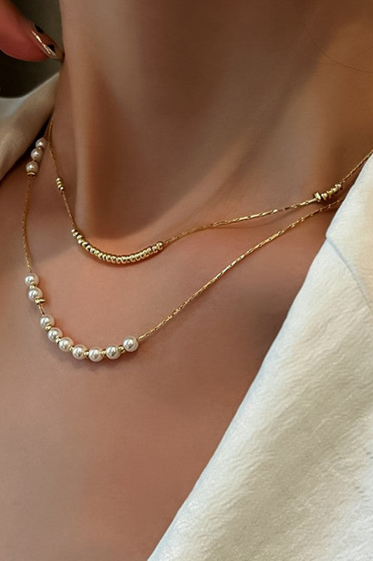 18K Gold Non-Tarnish Stainless Steel Necklace with Pearls