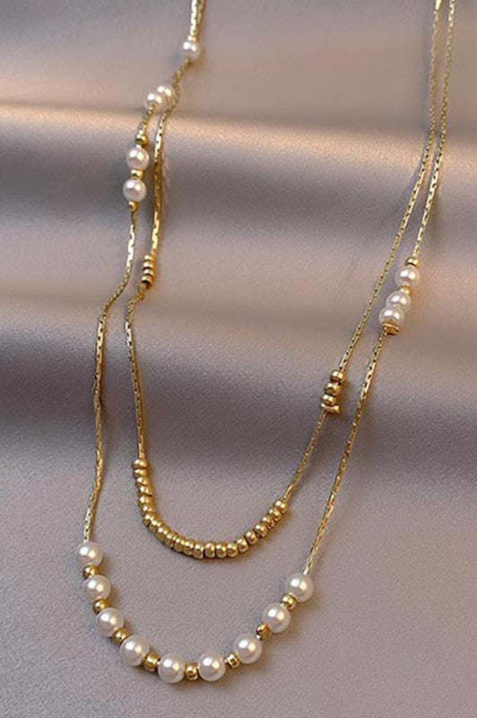 18K Gold Non-Tarnish Stainless Steel Necklace with Pearls