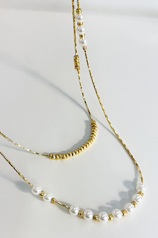 18K Gold Non-Tarnish Stainless Steel Necklace with Pearls