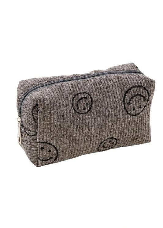 Smiley Face Corduroy Cosmetic Bag