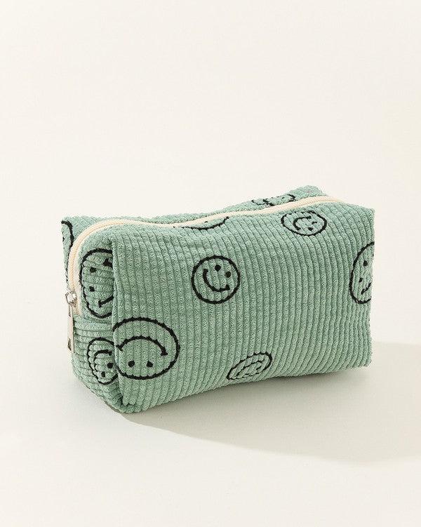 Smiley Face Corduroy Cosmetic Bag