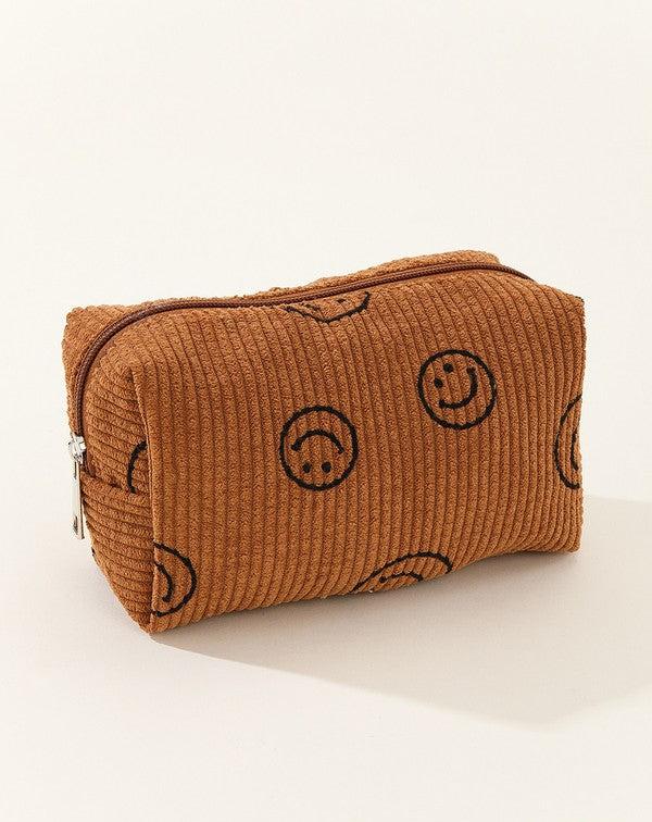 Smiley Face Corduroy Cosmetic Bag