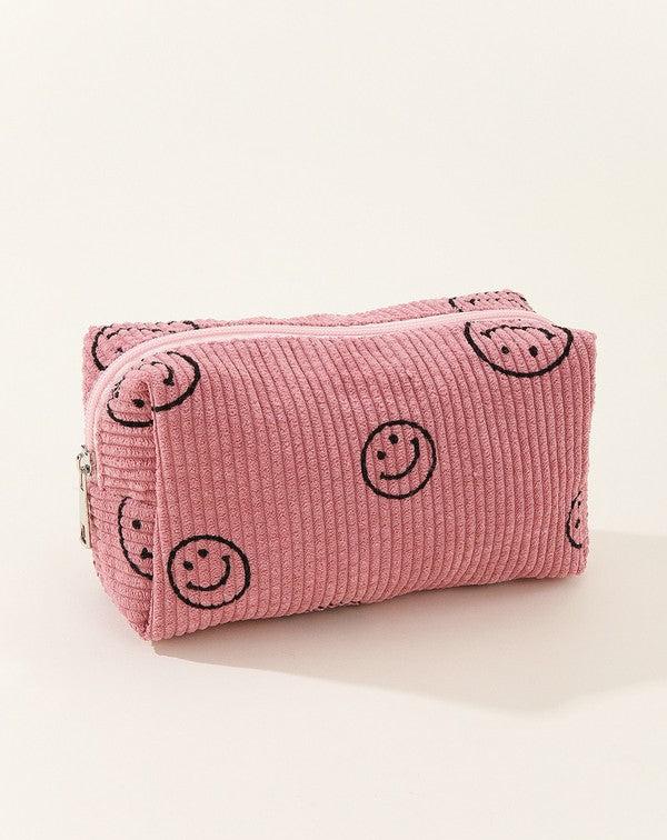 Smiley Face Corduroy Cosmetic Bag