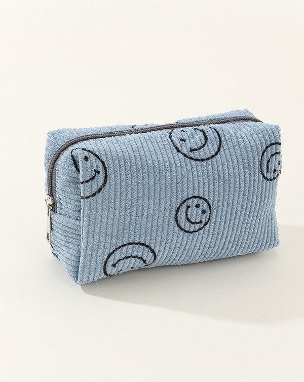 Smiley Face Corduroy Cosmetic Bag