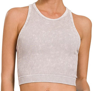 Washed Ribbed Padded Tank Top