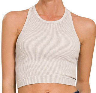 Washed Ribbed Padded Tank Top