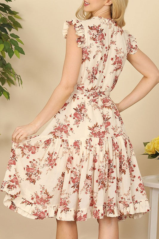 Floral Ruffle Sleeve Dress