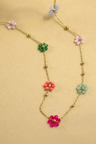 Beaded Flower Charm Necklace