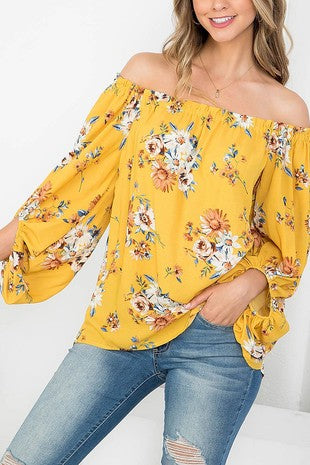 Mustard Off-Shoulder Floral Top