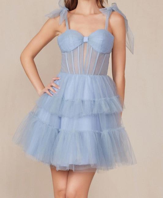 Tulle Ruffle Tie Shoulder Formal