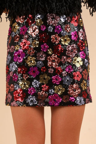 Floral Sequin Holiday Mini Skirt