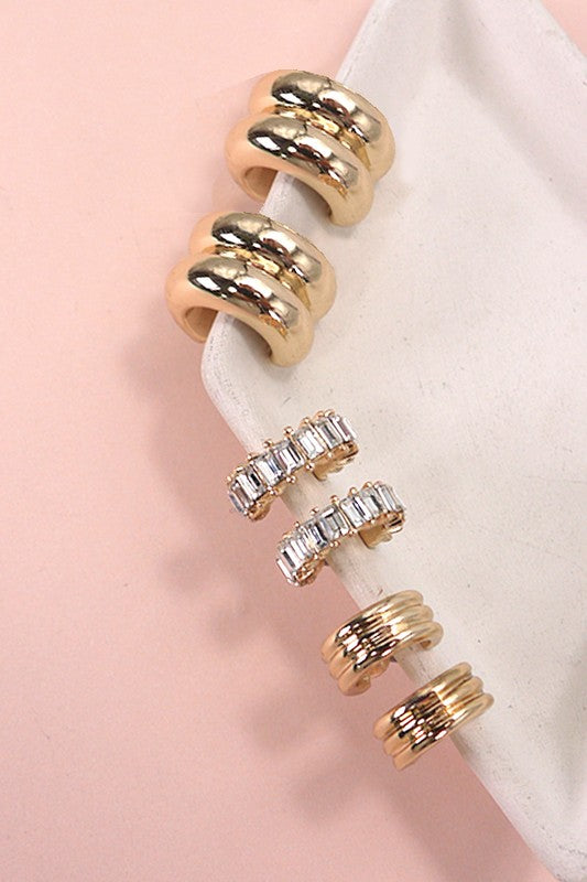 Trio Huggie Hoop Earring Set