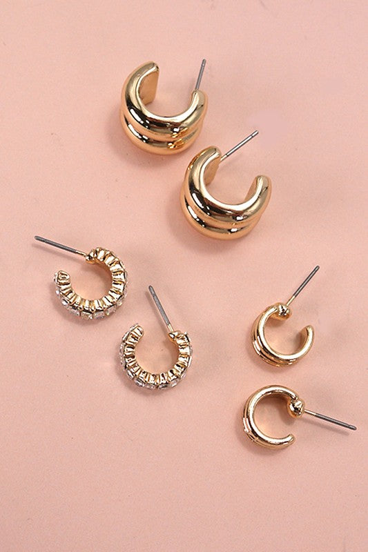 Trio Huggie Hoop Earring Set