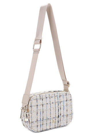 Tweed Double Zipper Crossbody Bag
