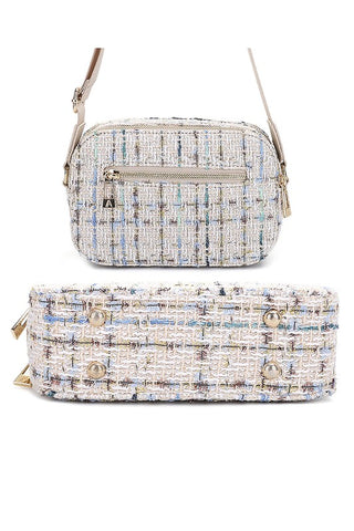 Tweed Double Zipper Crossbody Bag