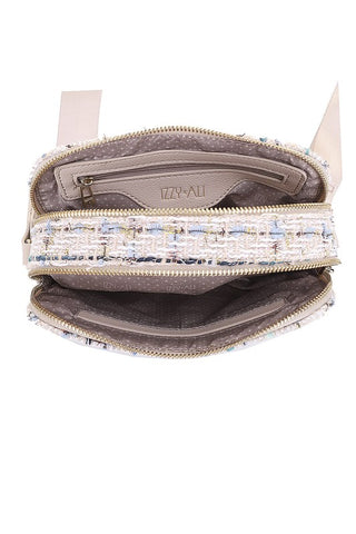 Tweed Double Zipper Crossbody Bag
