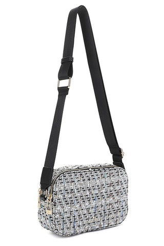 Tweed Double Zipper Crossbody Bag
