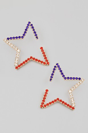 Red White & Blue Rhinestone Star Earrings